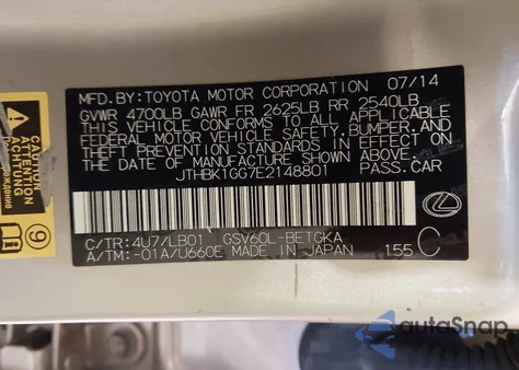 2014 Lexus Es 350 from USA, damaged, VIN JTHBK1GG7E2148801